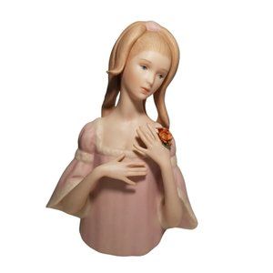 Laszlo Ispanky Bust of a Girl with Flowers Elizabeth Matte Porcelain Woman 8 in.